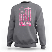 Charcoal prayer warrior sweatshirt with American flag graphic, cross, and 'PRAYER WARRIOR' text.