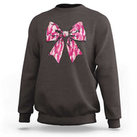 Girl's camouflage bow sweatshirt in dark chocolate with pink camouflage bow graphic at chest