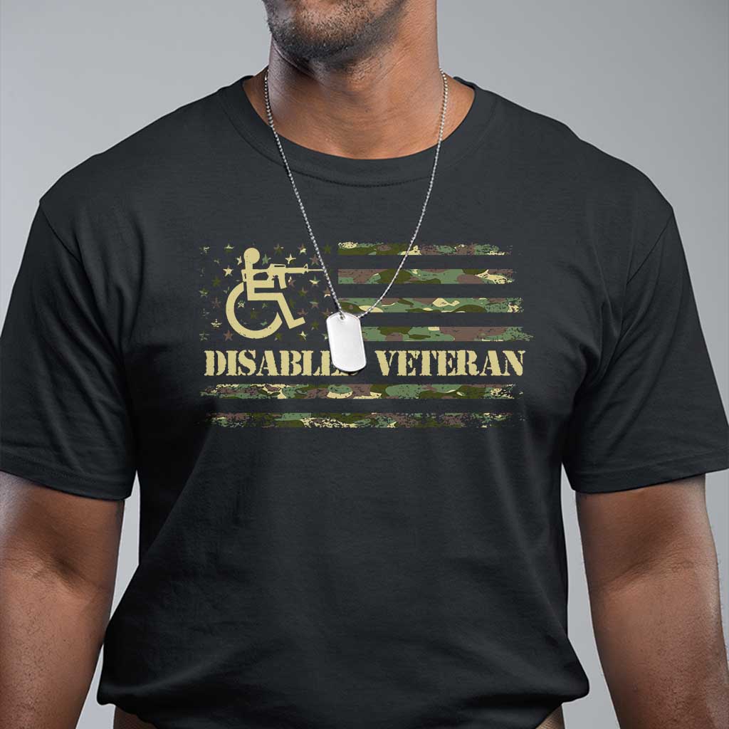 Disabled Veteran T Shirt Camouflage American Flag Patriotic Veterans Day - Wonder Print Shop