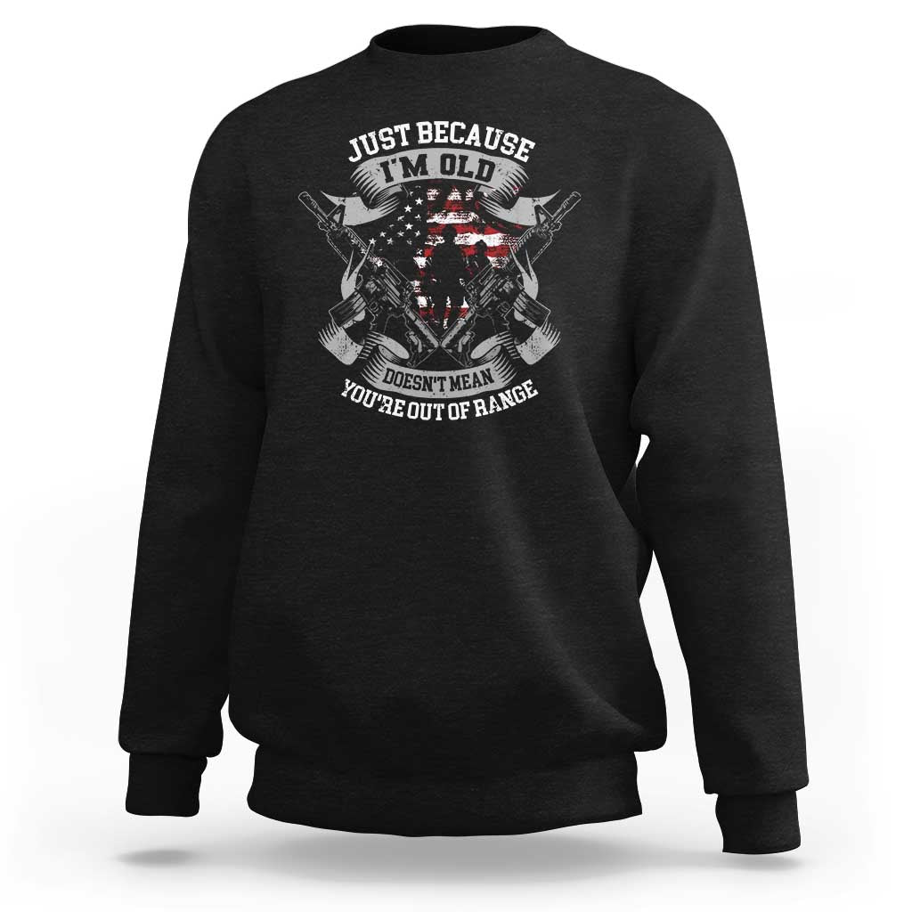 Veteran sweatshirt, black crewneck with “I’m old” front graphic.