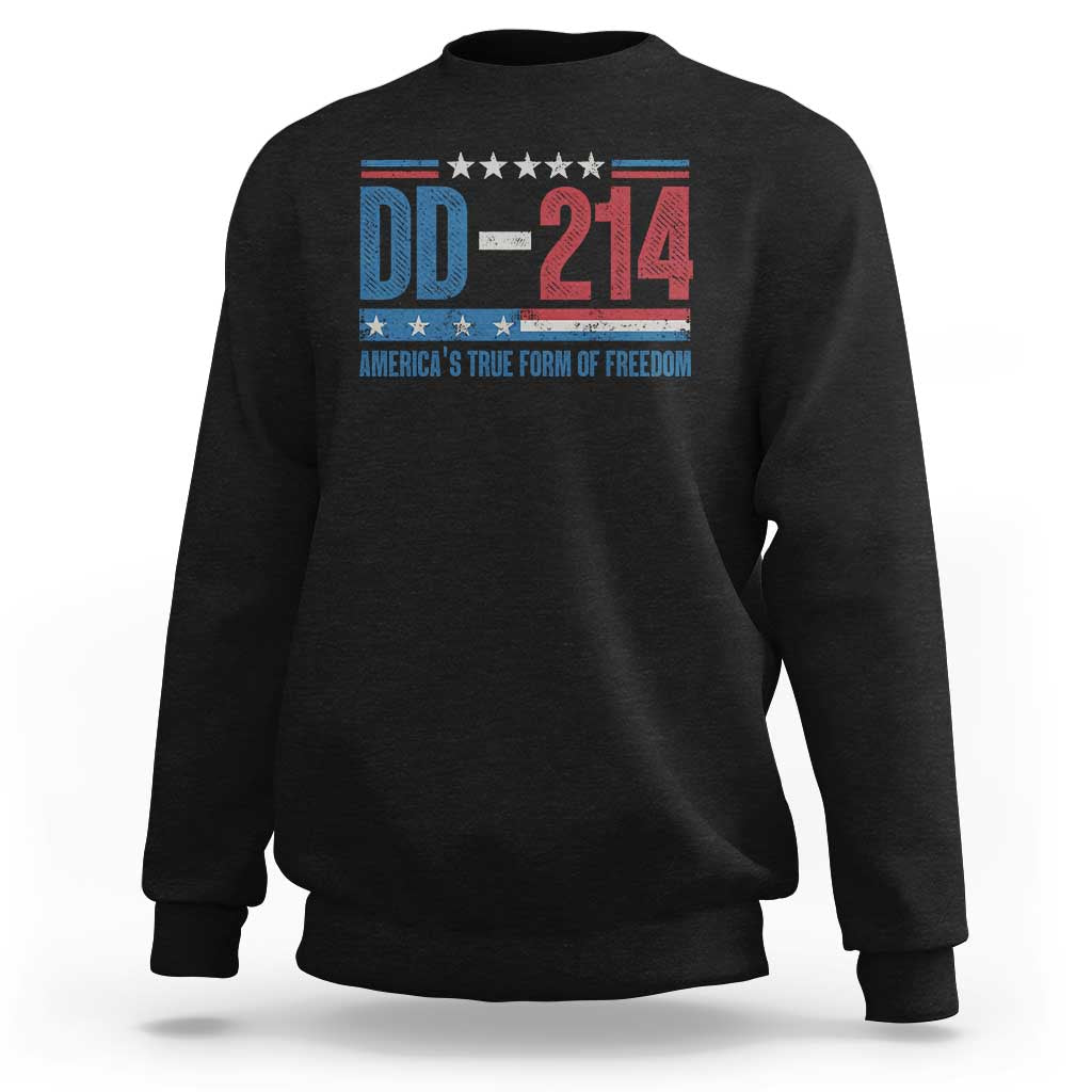 Black crewneck sweatshirt with DD-214 patriotic graphic on chest
