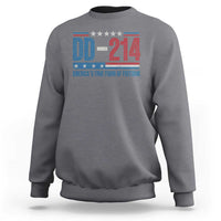 Charcoal gray crewneck sweatshirt with DD-214 patriotic graphic on chest