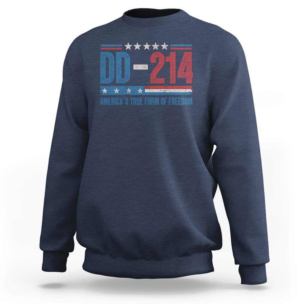 Navy crewneck sweatshirt with DD-214 patriotic graphic on chest