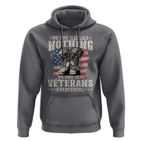 Charcoal gray pullover hoodie with kangaroo pocket, drawstring hood, Veterans graphic on chest