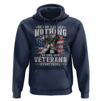 Navy pullover hoodie with kangaroo pocket and drawstring hood, Veterans graphic on chest