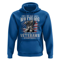 Royal blue pullover hoodie with kangaroo pocket and drawstring hood, Veterans graphic on chest