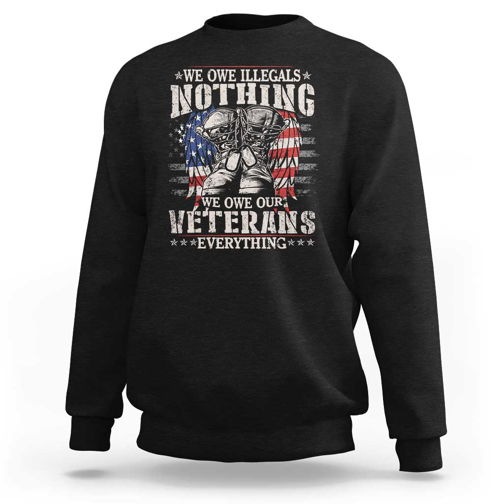 Veterans Day sweatshirt in black with patriotic veteran graphic print.