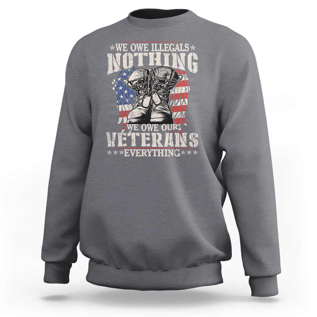 Veterans Day sweatshirt in charcoal gray with patriotic veteran graphic print.