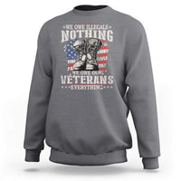 Veterans Day sweatshirt in charcoal gray with patriotic veteran graphic print.
