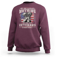 Veterans Day sweatshirt in maroon with patriotic veteran graphic print.