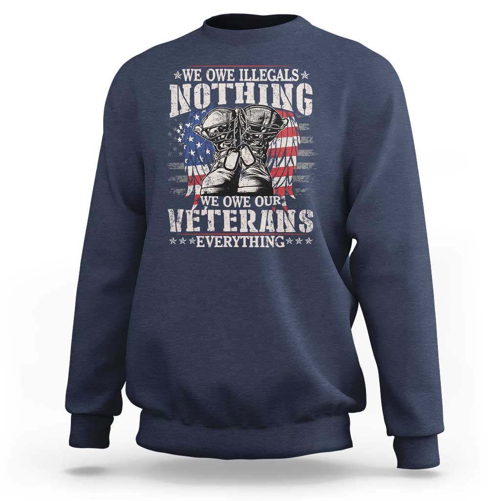Veterans Day sweatshirt in navy with patriotic veteran graphic print.