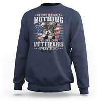 Veterans Day sweatshirt in navy with patriotic veteran graphic print.