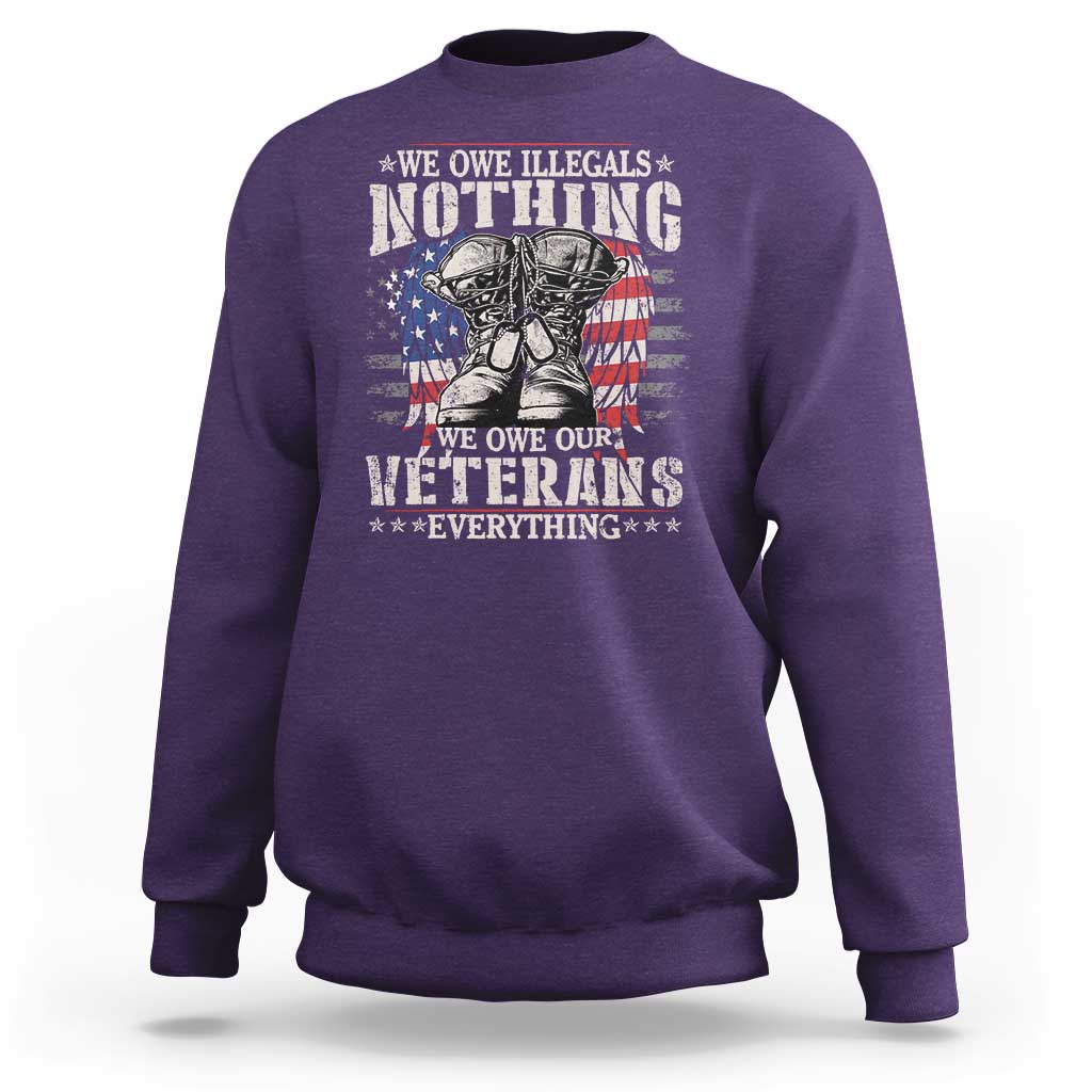 Veterans Day sweatshirt in purple with patriotic veteran graphic print.