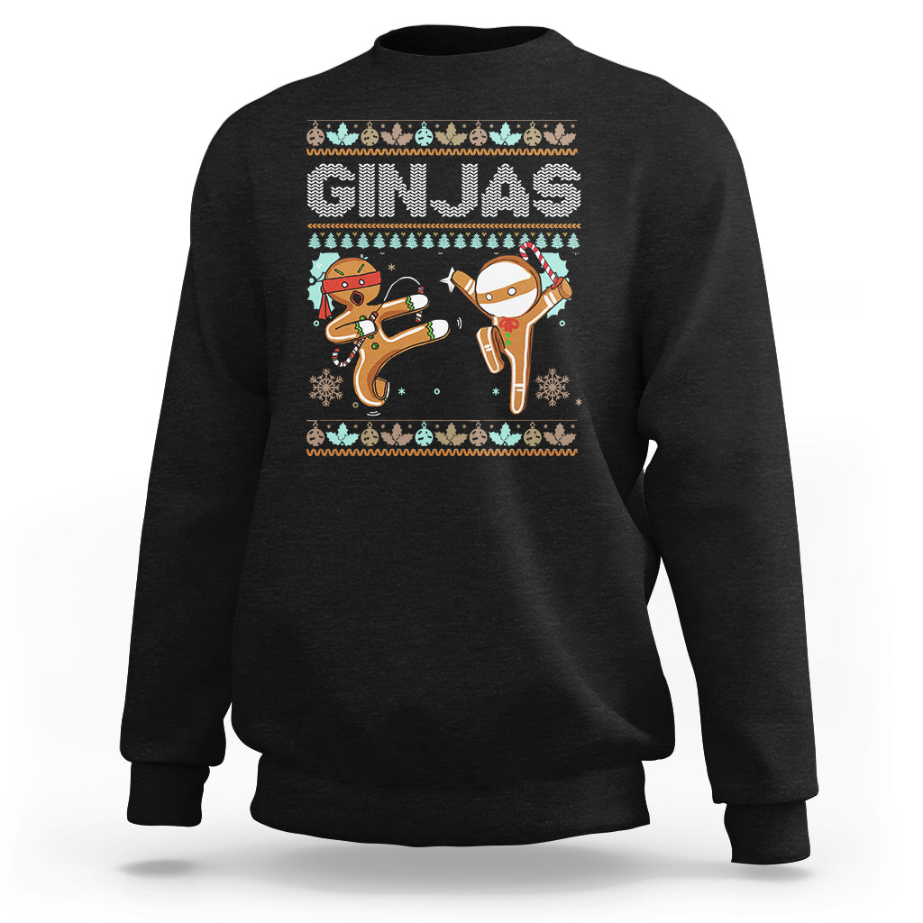 Dark charcoal sweatshirt with festive ninja gingerbread graphic on front