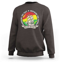 Charcoal crewneck sweatshirt with front circular rainbow ship graphic
