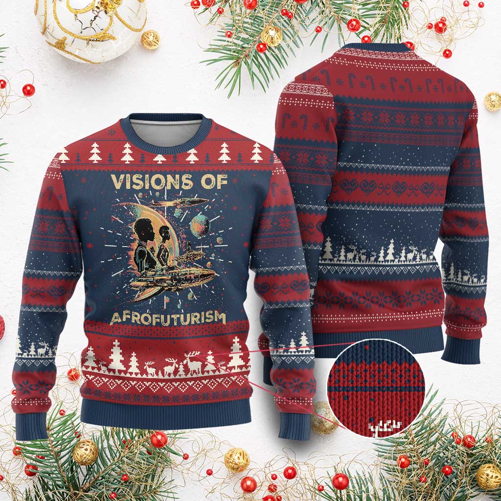 Visions Of Afrofuturism African American Ugly Christmas Sweater Black History And Future