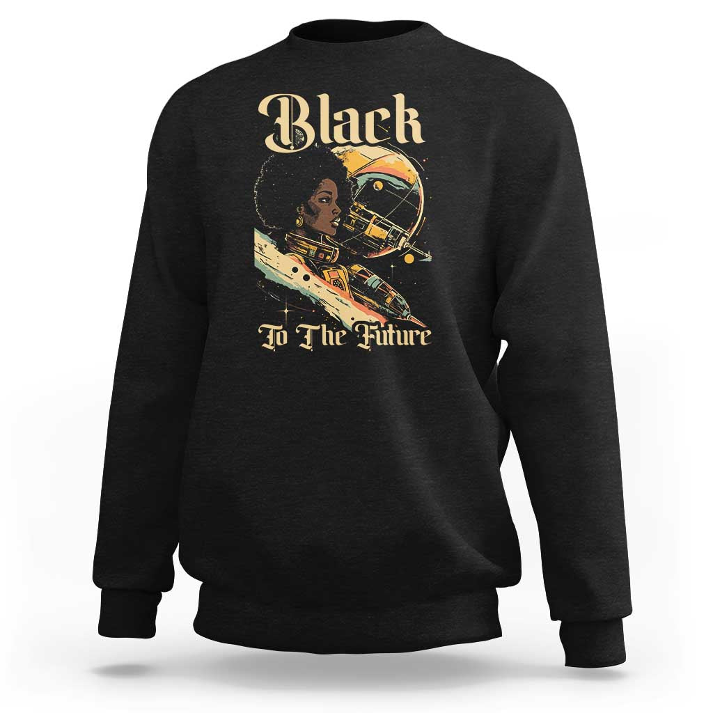 Black crewneck sweatshirt with large front graphic illustration