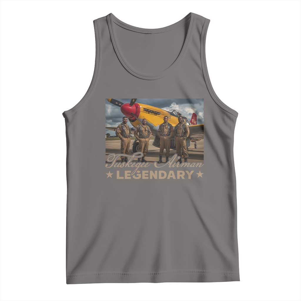 Dark heather tank top with front aviation pilot graphic print