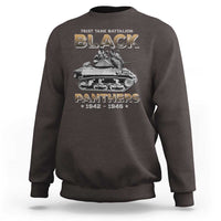 Dark chocolate crewneck sweatshirt with "Black Panthers" tank graphic and 1942–1946 text
