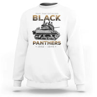 White crewneck sweatshirt with "Black Panthers" tank graphic and 1942–1946 text