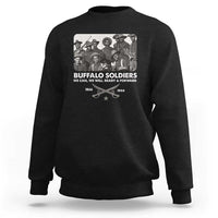 Black crewneck sweatshirt with Buffalo Soldiers front graphic and dates 1866–1944