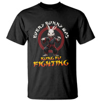 Black graphic T-shirt with bunny kung-fu print, red circle and yellow 'Kung Fu Fighting'