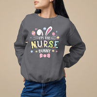Charcoal gray crewneck sweatshirt with 'I'm the Nurse Bunny' easter bunny graphic
