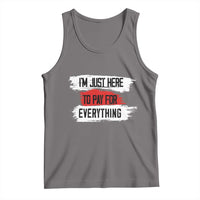 Dark gray tank top with distressed 'I'm here to pay for everything' graphic