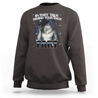 Men’s crewneck sweatshirt in dark brown with wolf graphic and “FART” text
