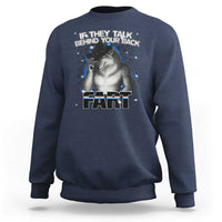 Men’s crewneck sweatshirt in navy blue with wolf graphic and “FART” text