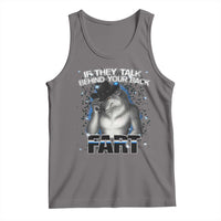 Gray tank top with wolf graphic and 'FART' text in bold print