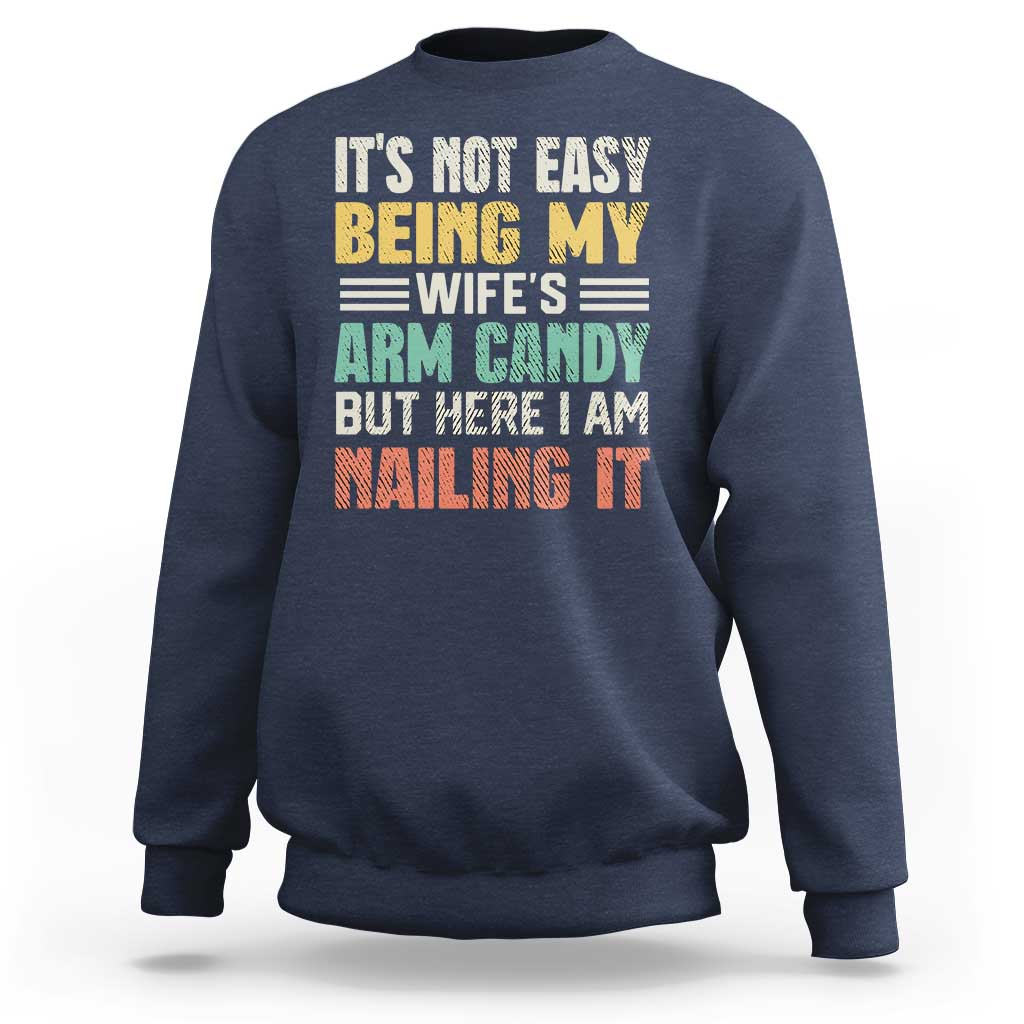 Men's crewneck sweatshirt in navy with colorful front text graphic