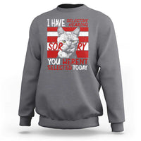 Charcoal gray crewneck sweatshirt with cat graphic and "Selective Hearing" text