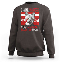 Dark chocolate crewneck sweatshirt with cat graphic and "Selective Hearing" text