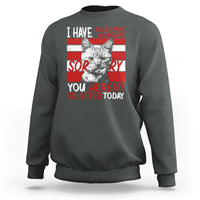 Dark heather gray crewneck sweatshirt with cat graphic and "Selective Hearing" text