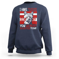 Navy crewneck sweatshirt with cat graphic and "Selective Hearing" text