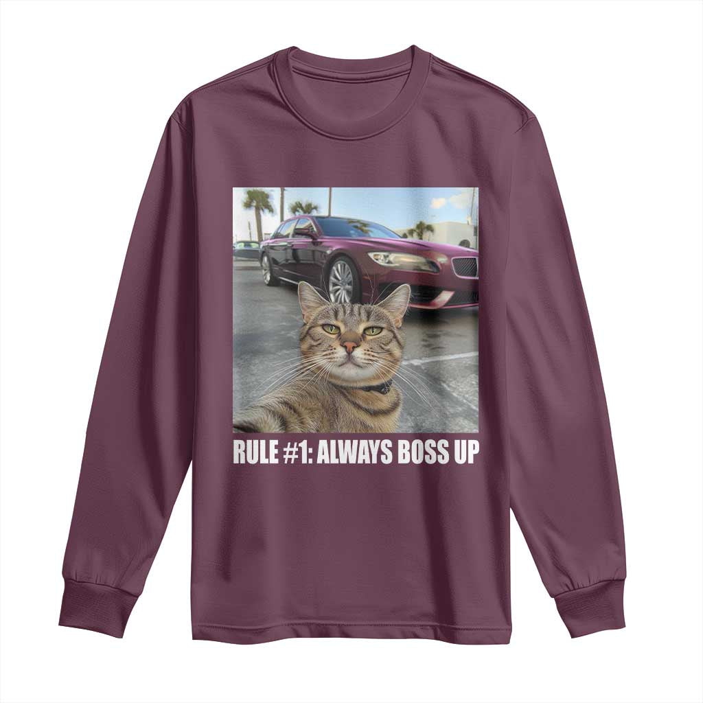 Funny Cat Meme Long Sleeve Shirt Rule No.1 Always Boss Up