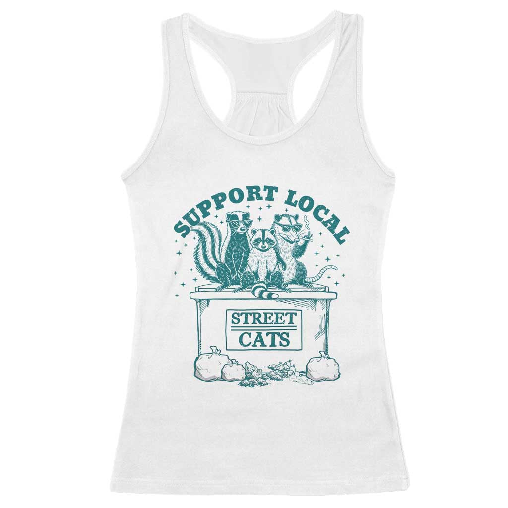 Funny Support Local Street Cat Racerback Tank Top Raccoon Opossum Skunk Garbage Crew