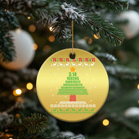Gold round Christmas ornament with pi 3.14 numbers and festive landscape illustration