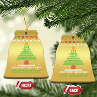 Gold bell-shaped Christmas ornament with pi 3.14 numbers and holiday tree border