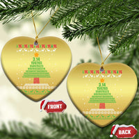 Gold heart-shaped Christmas ornament with pi 3.14 numbers and holiday landscape