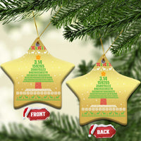 Gold star-shaped Christmas ornament with pi 3.14 numbers and winter pattern