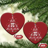 Red heart-shaped ornament with pi symbols and small festive tree and gift icons.