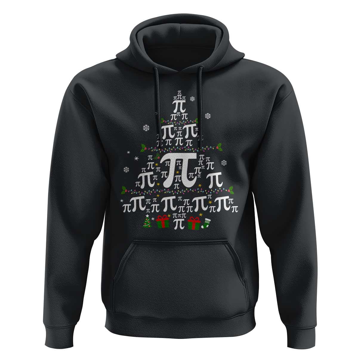 Black Christmas math teacher hoodie with pi symbol Christmas tree graphic