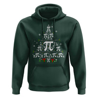 Dark forest green Christmas math teacher hoodie with pi symbol Christmas tree graphic