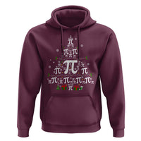 Maroon Christmas math teacher hoodie with pi symbol Christmas tree graphic