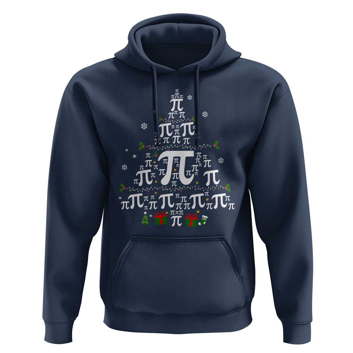 Navy Christmas math teacher hoodie with pi symbol Christmas tree graphic