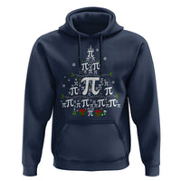 Navy Christmas math teacher hoodie with pi symbol Christmas tree graphic