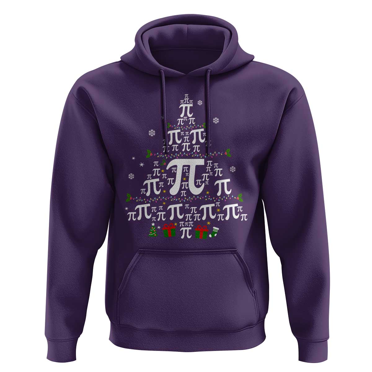 Purple Christmas math teacher hoodie with pi symbol Christmas tree graphic