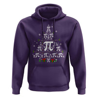 Purple Christmas math teacher hoodie with pi symbol Christmas tree graphic